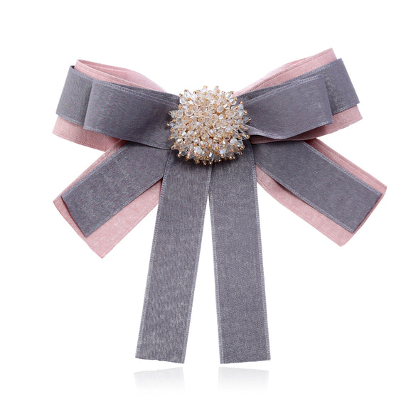 Bow Tie Collar Pin Brooch Fabric Crystal Fashion Accessory