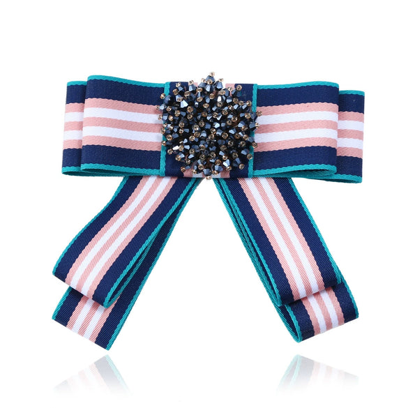 Bow Tie Collar Pin Brooch Fabric Crystal Fashion Accessory