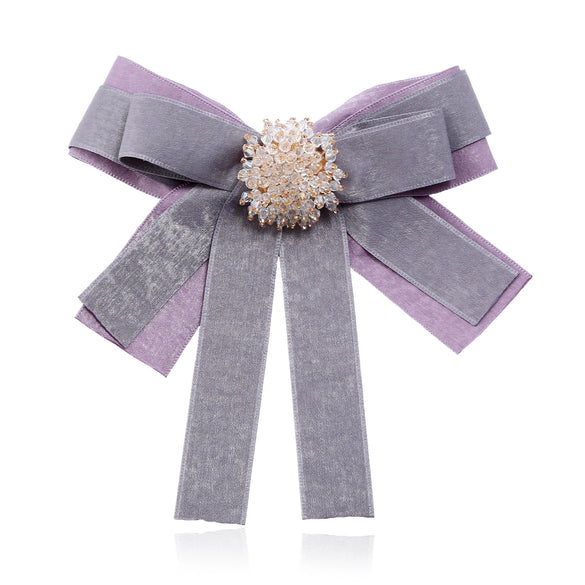 Bow Tie Collar Pin Brooch Fabric Crystal Fashion Accessory