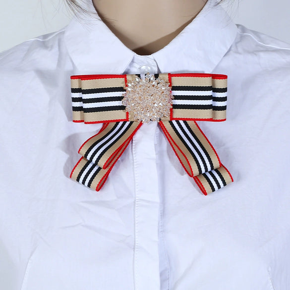 Bow Tie Collar Pin Brooch Fabric Crystal Fashion Accessory