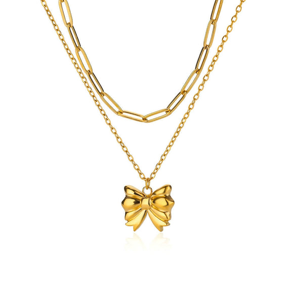 Bow Tie Stainless Steel Electroplated O Chain Clavicle Necklace Unisex Ins Style