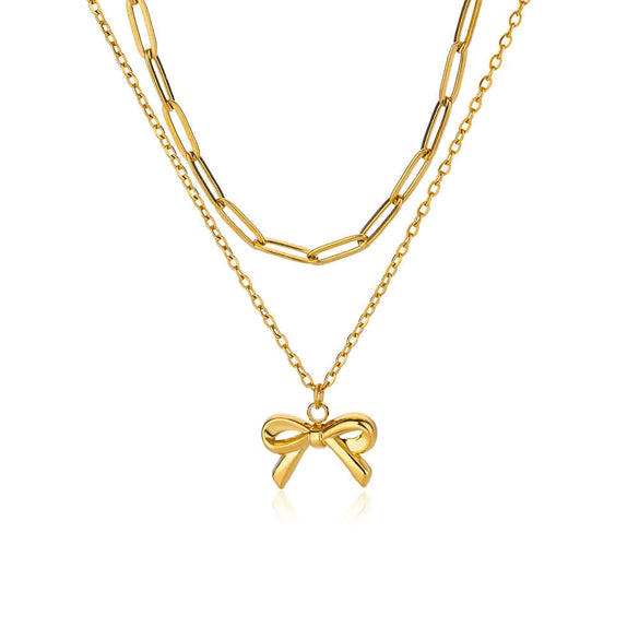 Bow Tie Stainless Steel Electroplated O Chain Clavicle Necklace Unisex Ins Style
