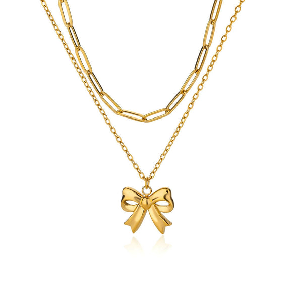 Bow Tie Stainless Steel Electroplated O Chain Clavicle Necklace Unisex Ins Style
