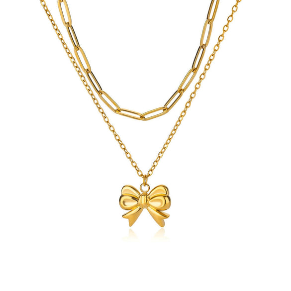 Bow Tie Stainless Steel Electroplated O Chain Clavicle Necklace Unisex Ins Style
