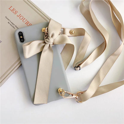 Bowknot Cross-Body Lanyard Simple Solid Color Mobile Phone Case Wholesale Nihaojewelry