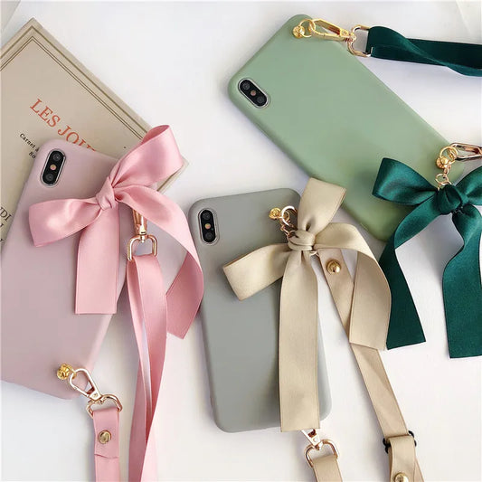 Bowknot Cross-Body Lanyard Simple Solid Color Mobile Phone Case Wholesale Nihaojewelry