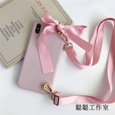 Bowknot Cross-Body Lanyard Simple Solid Color Mobile Phone Case Wholesale Nihaojewelry