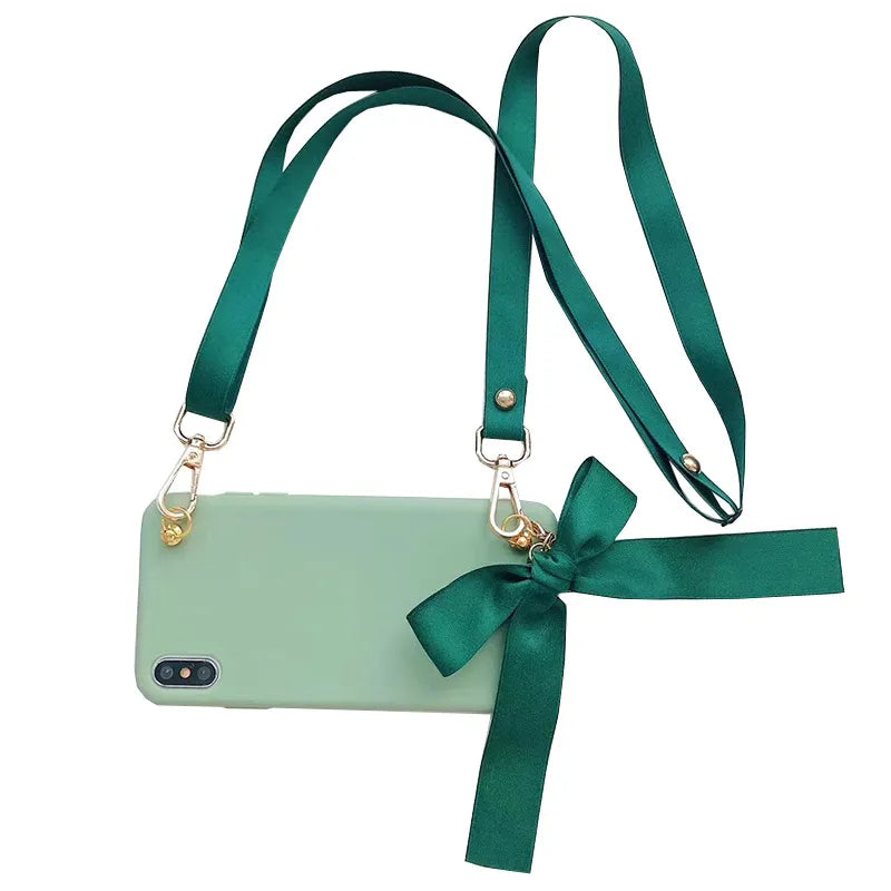 Bowknot Cross-Body Lanyard Simple Solid Color Mobile Phone Case Wholesale Nihaojewelry