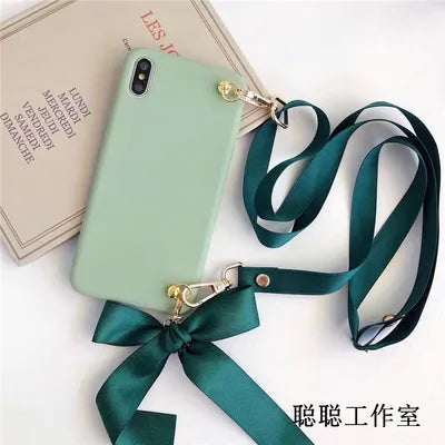 Bowknot Cross-Body Lanyard Simple Solid Color Mobile Phone Case Wholesale Nihaojewelry