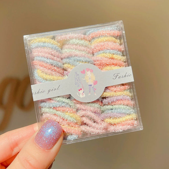 Boxed Children’s Seamless Rubber Band Hair Ties Candy Color Geometric Handmade High Stretch Baby Hair Rings