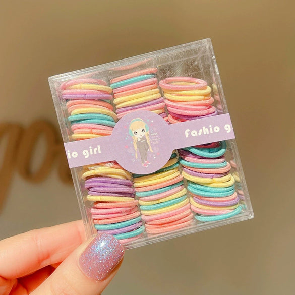 Boxed Children’s Seamless Rubber Band Hair Ties Candy Color Geometric Handmade High Stretch Baby Hair Rings