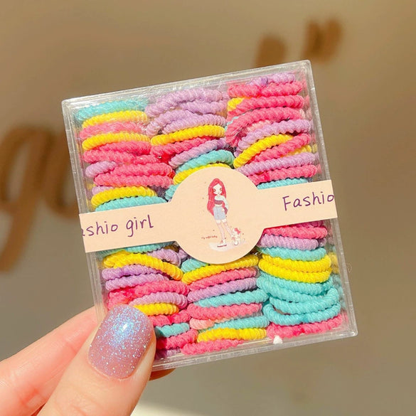 Boxed Children’s Seamless Rubber Band Hair Ties Candy Color Geometric Handmade High Stretch Baby Hair Rings