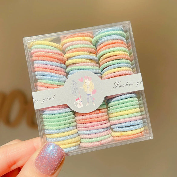 Boxed Children’s Seamless Rubber Band Hair Ties Candy Color Geometric Handmade High Stretch Baby Hair Rings