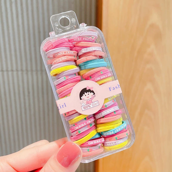 Boxed Children’s Seamless Rubber Band Hair Ties Candy Color Geometric Handmade High Stretch Baby Hair Rings