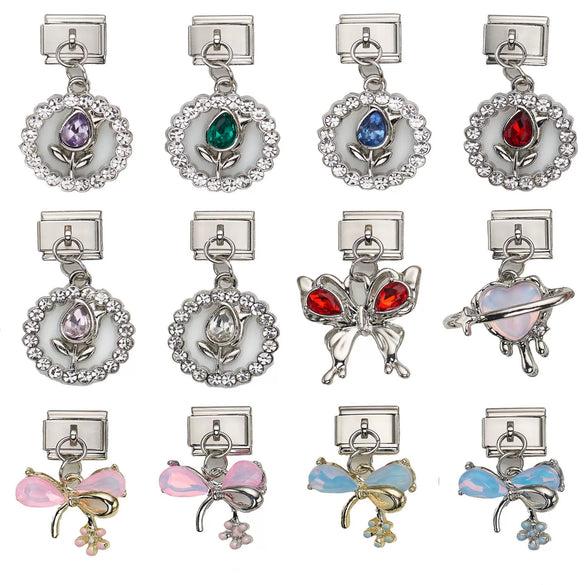 Bracelet Accessories Stainless Steel Removable Hanging Bow Flower Love Dripping Oil Style Unisex