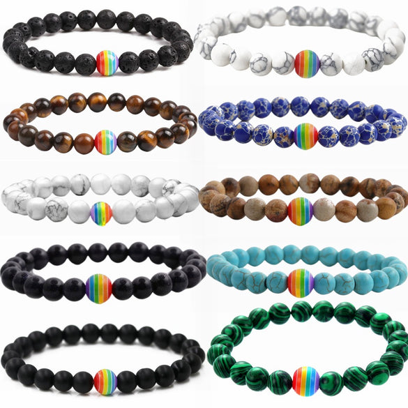 Bracelet Agate Geometric Electroplating Volcanic Stone Colorful Beads White Turquoise Tiger Eye Unisex