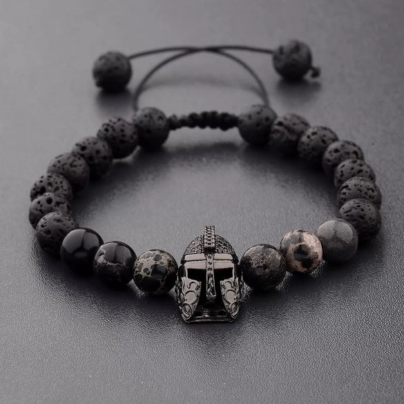 Bracelet Agate Volcanic Stone Beaded Copper Geometric Handmade Unisex Spartan Warrior Helmet Woven Yoga