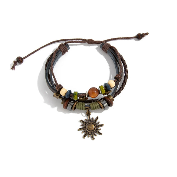 Bracelet Alloy Bohemian Braided Rope Stacked Metal Sun Constellation Pendant Electroplating Women's