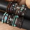 Bracelet Alloy Geometric Vintage Hand Knitting Unisex Sunflower Feather Cow's Head Multi Layer Elastic Rope Coconut Shell
