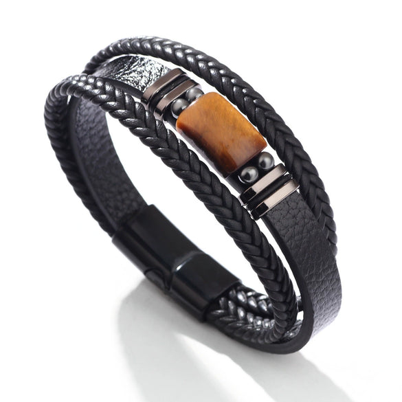 Bracelet Alloy Multilayer Leather Tiger Eye Handmade Geometric Style Unisex