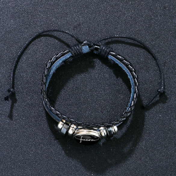 Bracelet Alloy Woven Leather English Letter Handmade