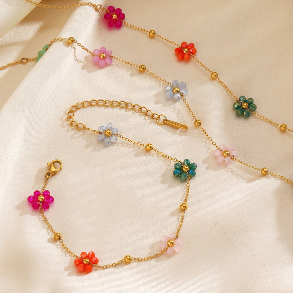 Bracelet And Necklace Jewelry Stainless Steel Gold Plated Handmade With Floral Pattern O Shaped Chain For Women