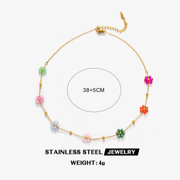 Bracelet And Necklace Jewelry Stainless Steel Gold Plated Handmade With Floral Pattern O Shaped Chain For Women