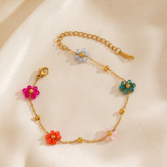 Bracelet And Necklace Jewelry Stainless Steel Gold Plated Handmade With Floral Pattern O Shaped Chain For Women