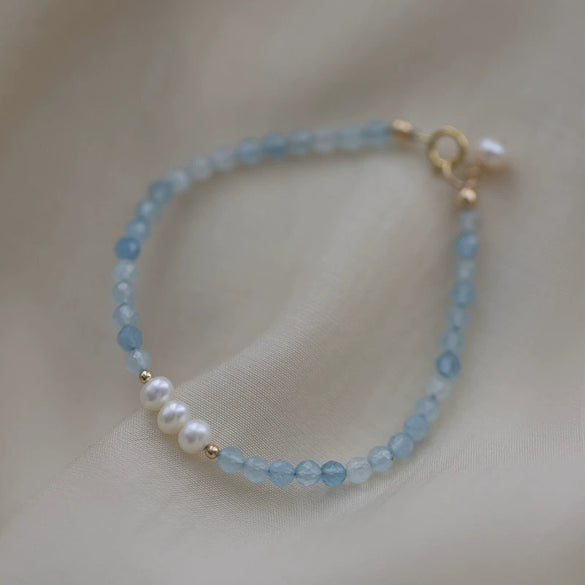 Bracelet Aquamarine Pearl Geometric Handmade For Women