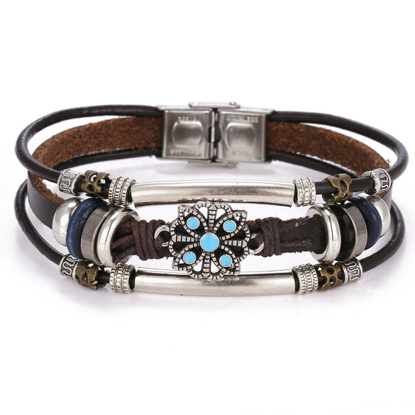 Bracelet Artificial Leather Geometric Hand Knitted Bohemian Style For Men And Women