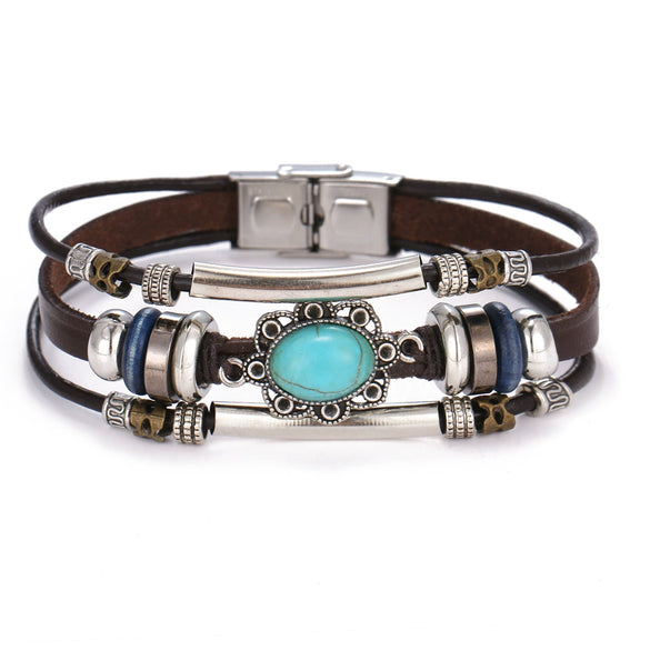 Bracelet Artificial Leather Geometric Hand Knitted Bohemian Style For Men And Women