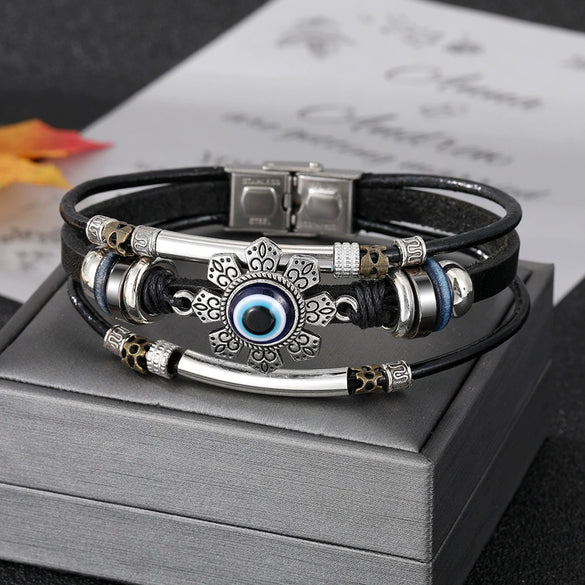 Bracelet Artificial Leather Geometric Hand Knitted Bohemian Style For Men And Women