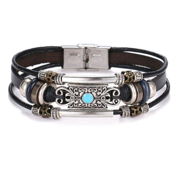 Bracelet Artificial Leather Geometric Hand Knitted Bohemian Style For Men And Women