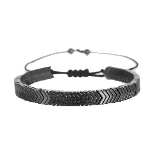 Bracelet Black Gall Stone Geometric Handmade Square Round Rivet Flat Beads Unisex