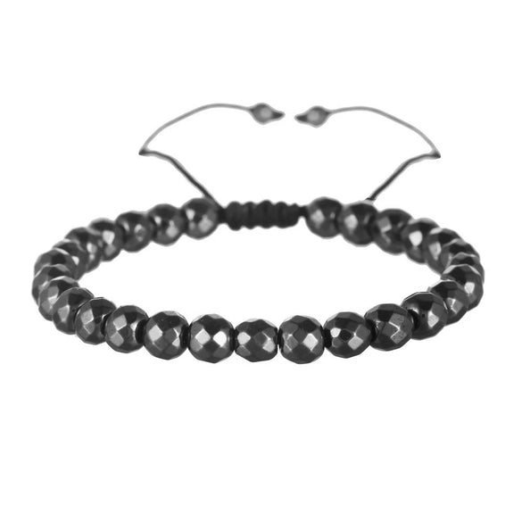 Bracelet Black Gall Stone Geometric Handmade Square Round Rivet Flat Beads Unisex