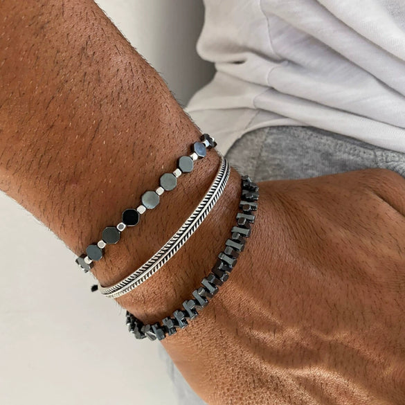 Bracelet Black Matte Copper Inlaid With Zircon Geometric Handmade Unisex