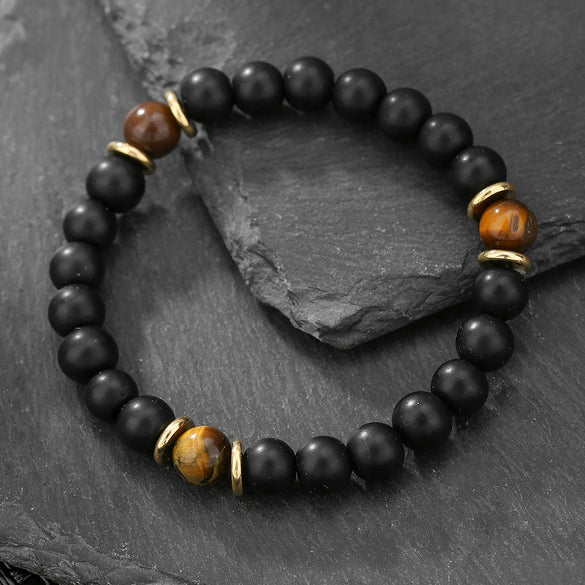 Bracelet Black Matte Volcanic Stone Geometric Handmade Unisex