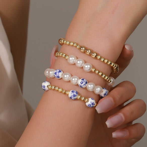 Bracelet Ccb Imitation Pearl Ceramic Geometric Handmade Unisex