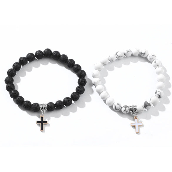 Bracelet Cinnabar Volcanic Stone Cross Pendant Handmade Trendy Unisex