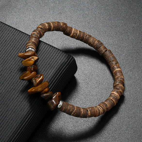 Bracelet Coconut Shell Turquoise Geometric Retro Handmade Unisex