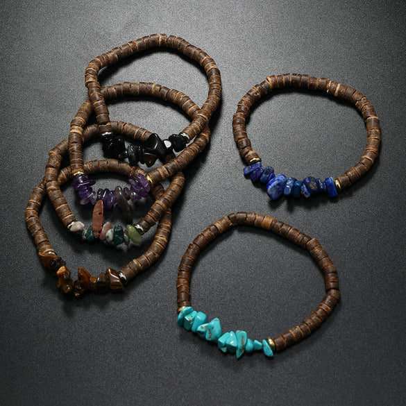 Bracelet Coconut Shell Turquoise Geometric Retro Handmade Unisex