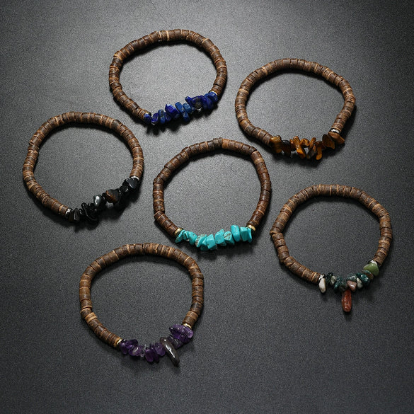 Bracelet Coconut Shell Turquoise Geometric Retro Handmade Unisex