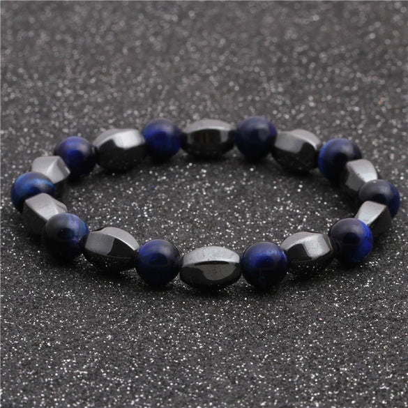 Bracelet Copper Geometric Handmade Unisex Tiger's Eye Cut Black Stone