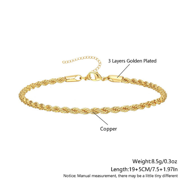Bracelet Copper Gold Plated Geometric Twist Multilayer Chain Unisex