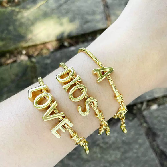 Bracelet Copper Goldplated Letter Pattern Simple Style