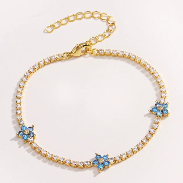 Bracelet Copper Multicolor Fivepetal Flower Zircon Inlaid Fashion Women's