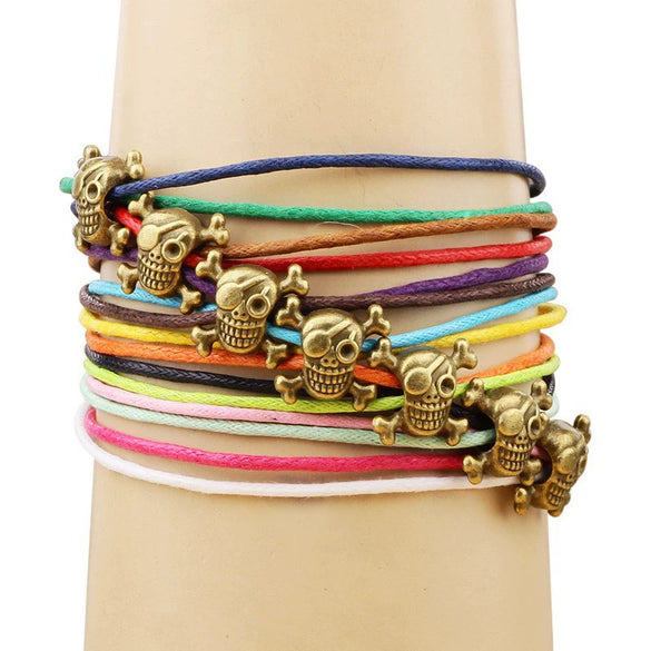 Bracelet Cowhide Strap Ship Anchor Wooden Beads Handmade Woven Retro Style Bow Pattern Unisex