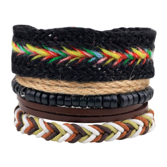 Bracelet Cowhide Strap Ship Anchor Wooden Beads Handmade Woven Retro Style Bow Pattern Unisex