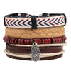 Bracelet Cowhide Strap Ship Anchor Wooden Beads Handmade Woven Retro Style Bow Pattern Unisex
