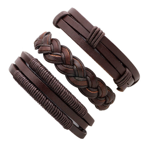 Bracelet Cowhide Strap Ship Anchor Wooden Beads Handmade Woven Retro Style Bow Pattern Unisex